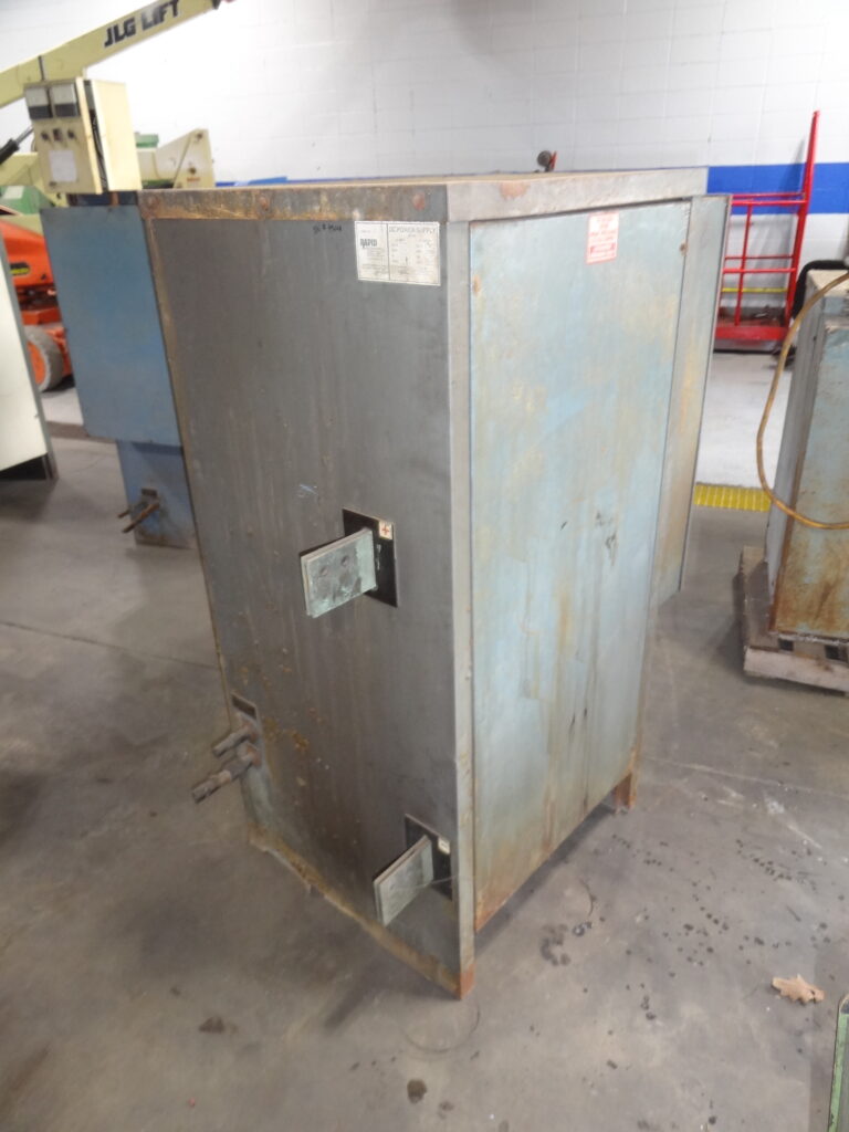 Rusted industrial electrical cabinet in warehouse