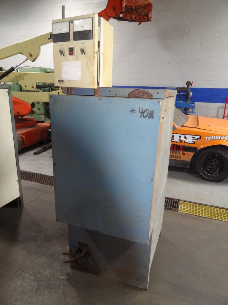 Blue industrial metal cabinet with control box