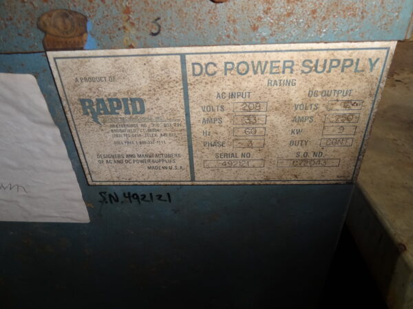 Rapid 750A 208/12V Rectifier - Image 3