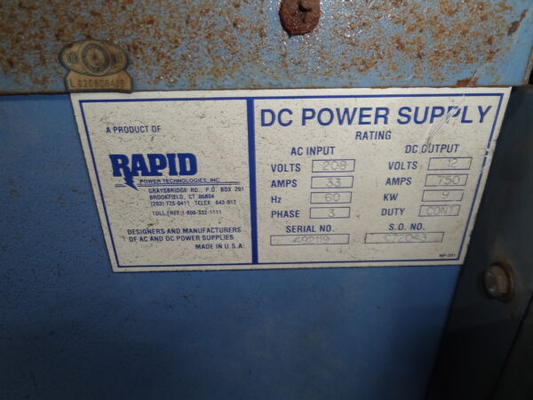Rapid 750A 208/12V Water-Cooled Rectifier - Image 2